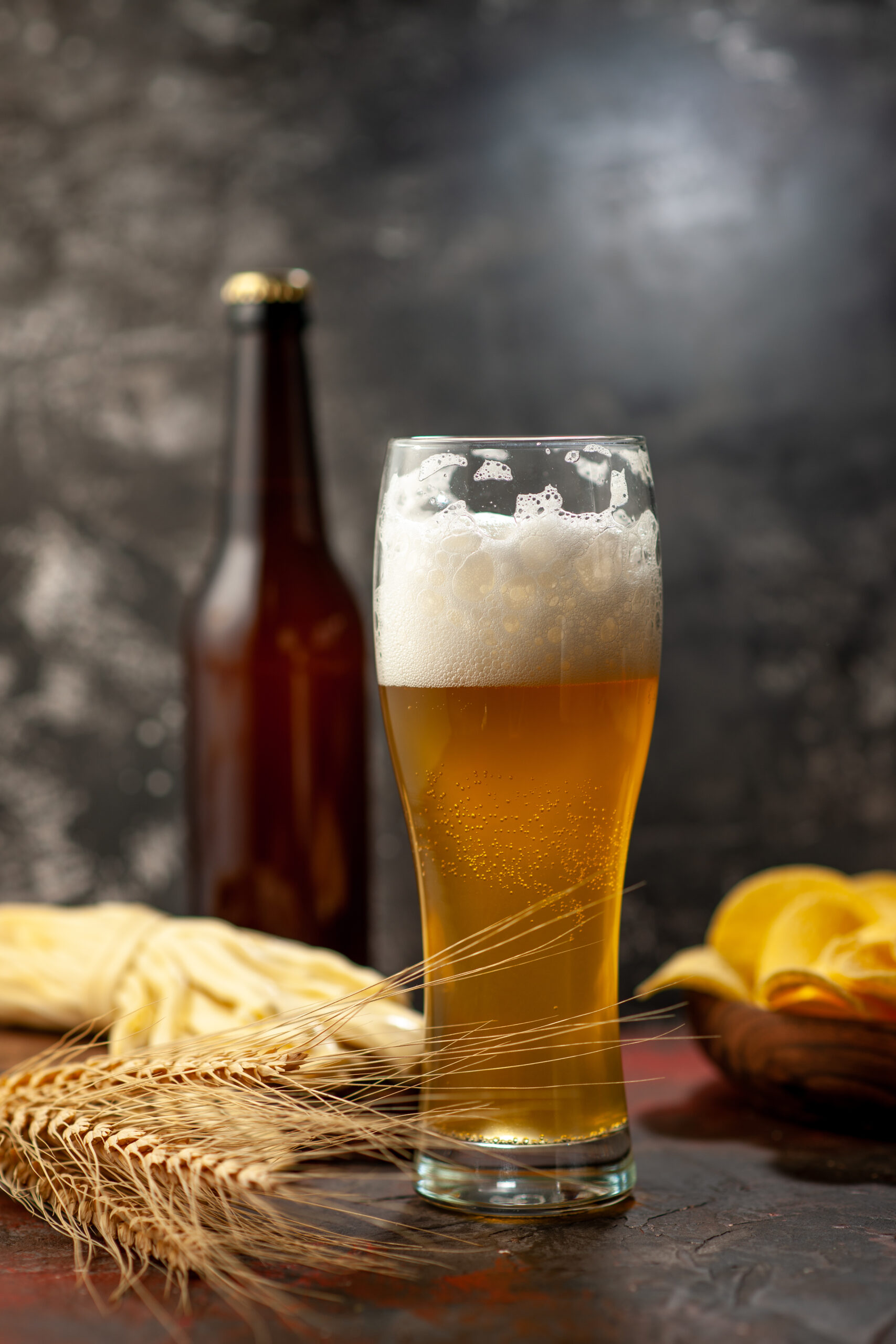 front-view-glass-bear-with-cips-bottle-cheese-light-wine-photo-alcohol-drink-snack-color